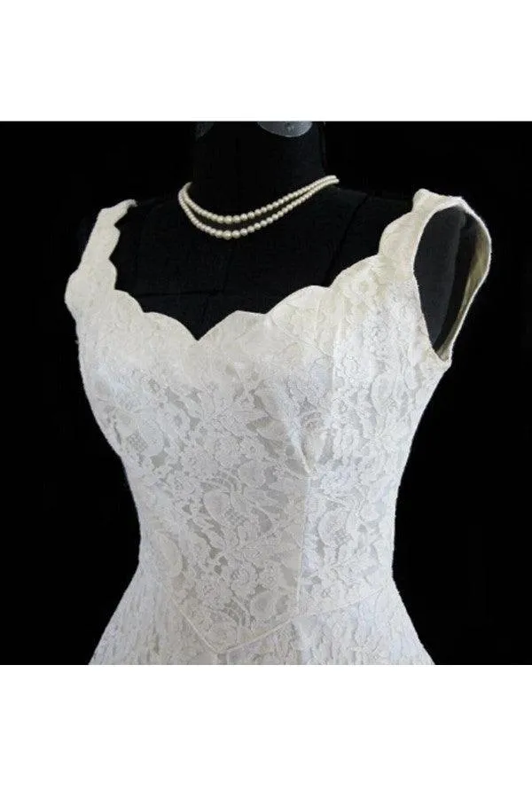 Simple A-line Straps Jewel Knee-Length Lace Beach Wedding Dresses  TN0014