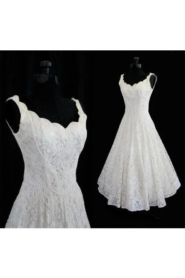 Simple A-line Straps Jewel Knee-Length Lace Beach Wedding Dresses  TN0014