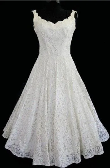 Simple A-line Straps Jewel Knee-Length Lace Beach Wedding Dresses  TN0014