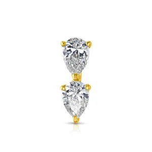 SINGLE TANDEM DIAMONDS FLAT BACK STUD, 14kt Gold
