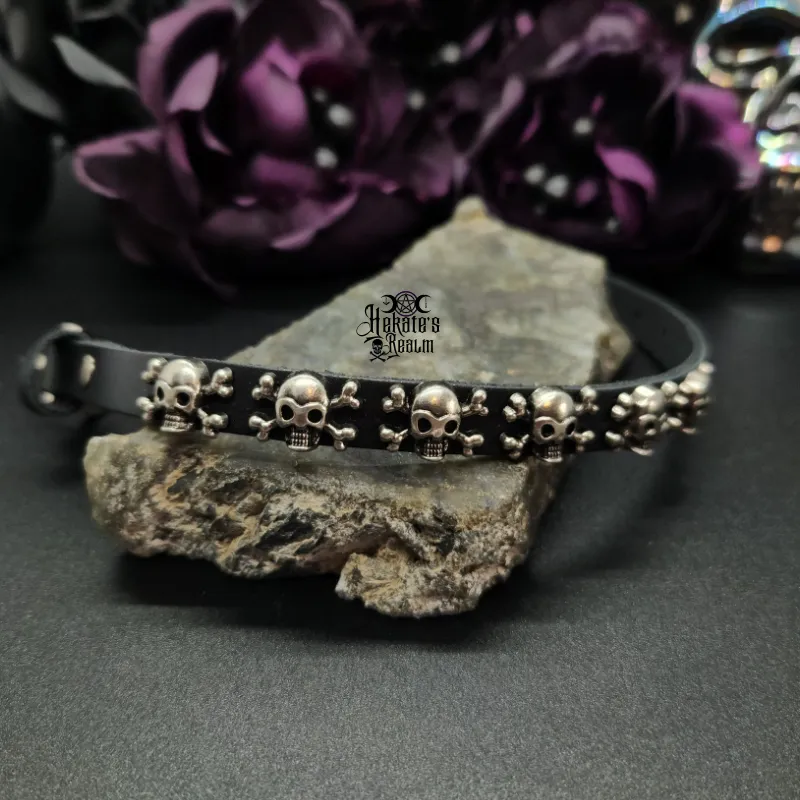 Skull & Crossbones Leather Bracelet