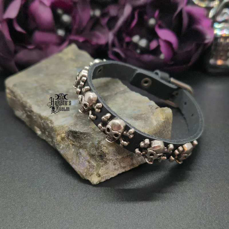 Skull & Crossbones Leather Bracelet