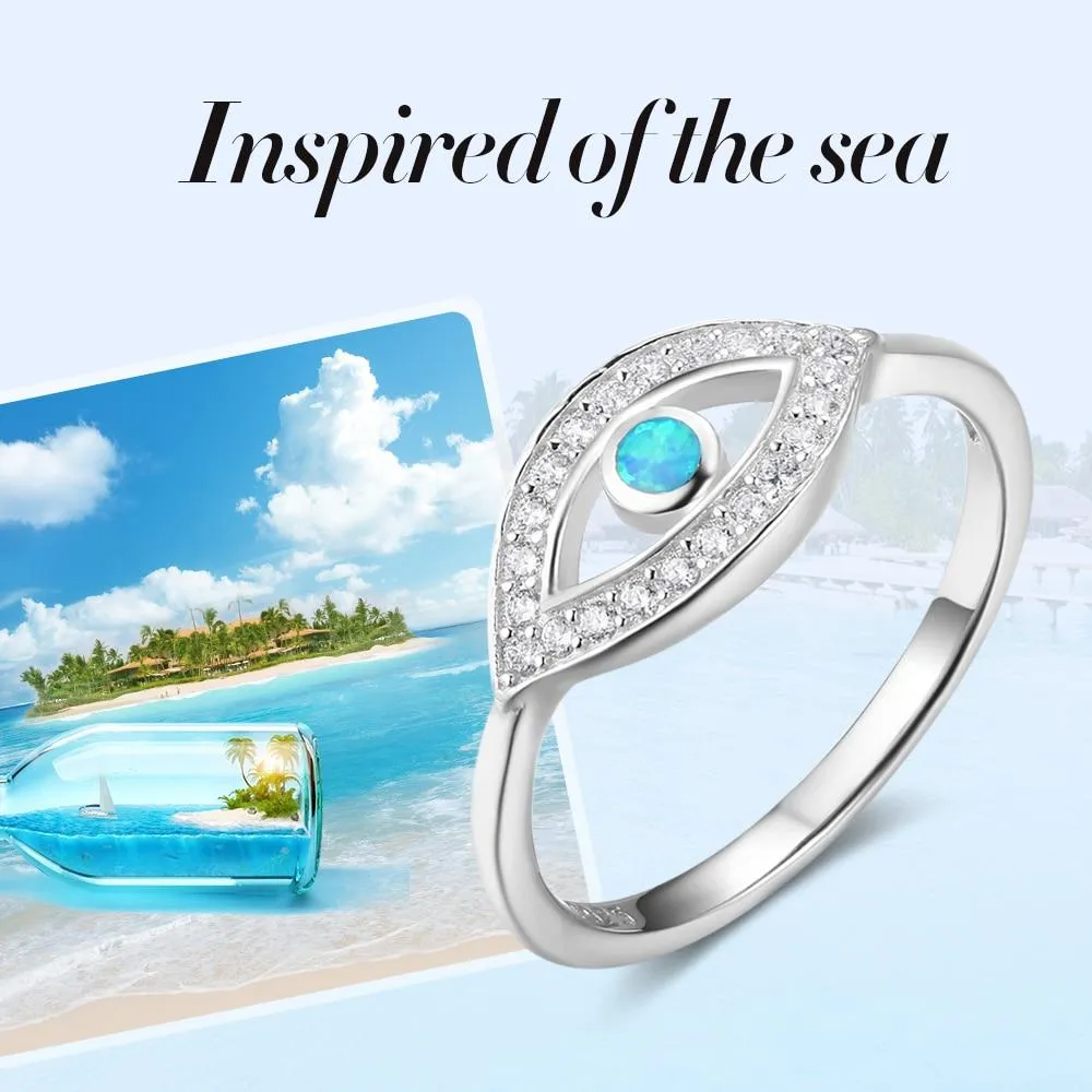 Solid 925 Sterling Silver Blue Opal Stone Cubic Zirconia Eye Shape Finger Rings Wedding Jewelry Gift For Her