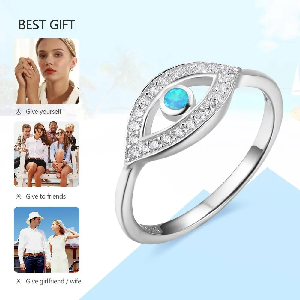 Solid 925 Sterling Silver Blue Opal Stone Cubic Zirconia Eye Shape Finger Rings Wedding Jewelry Gift For Her