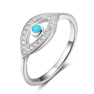 Solid 925 Sterling Silver Blue Opal Stone Cubic Zirconia Eye Shape Finger Rings Wedding Jewelry Gift For Her