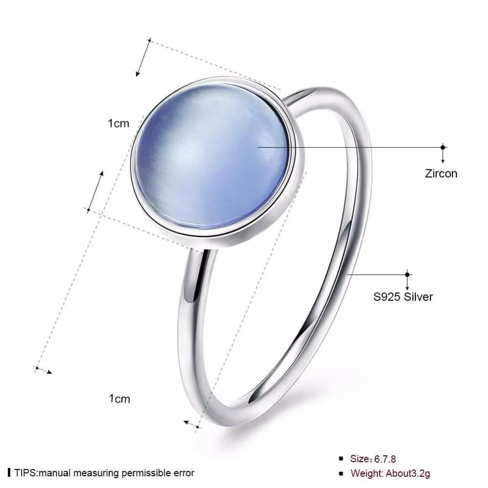 Solid 925 Sterling Silver Female Ring Round Blue Stone Jewelry Fashion Rings For Women Gift New Gift For GF