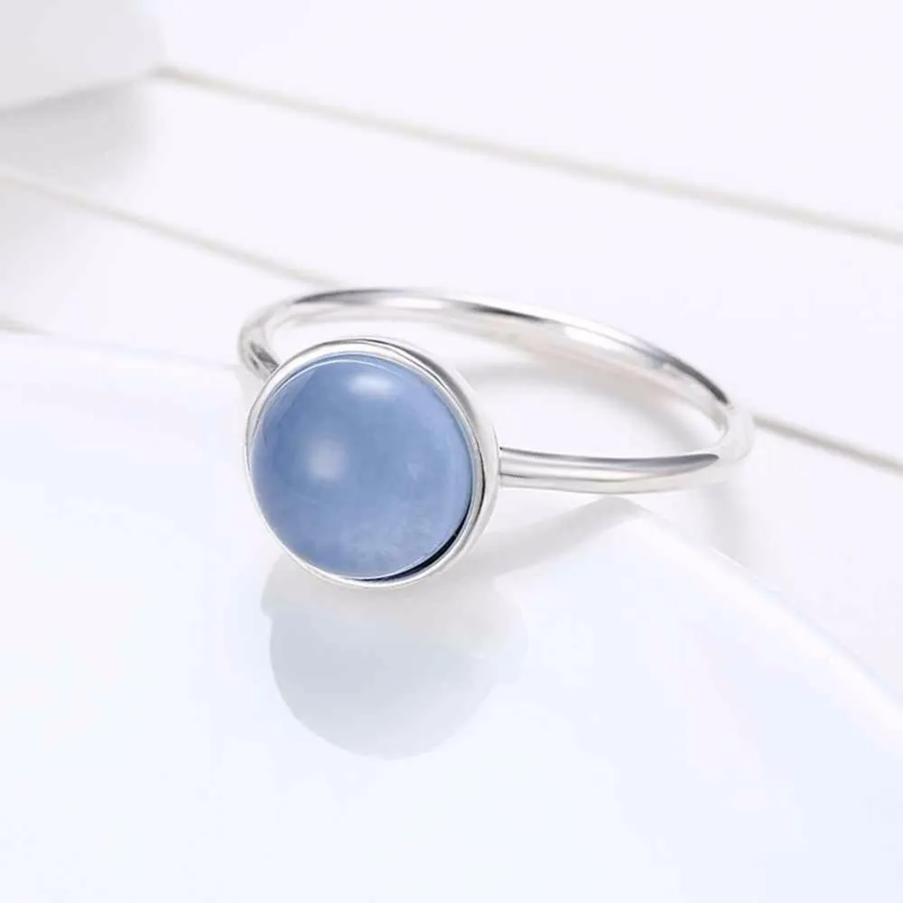 Solid 925 Sterling Silver Female Ring Round Blue Stone Jewelry Fashion Rings For Women Gift New Gift For GF