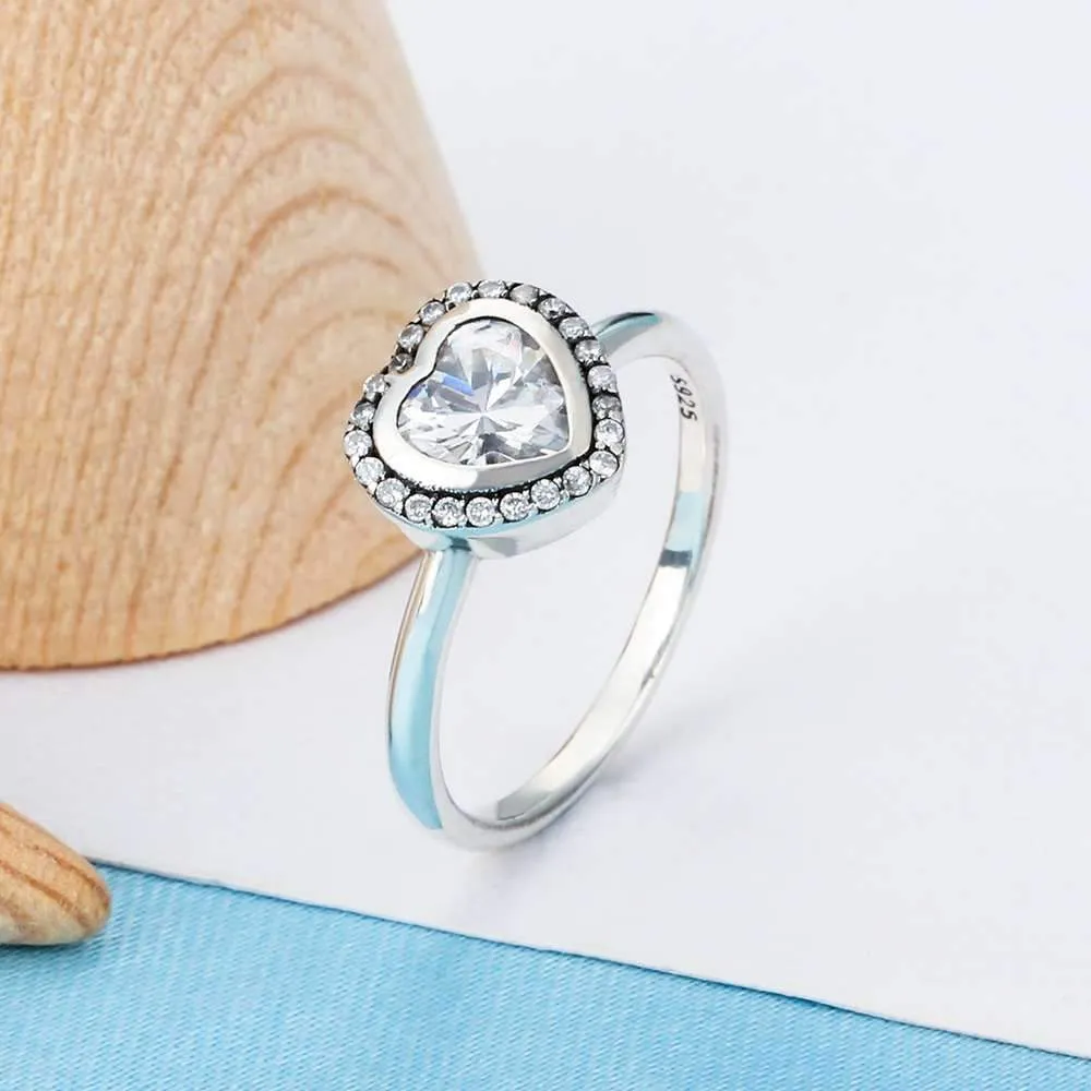 Solid 925 Sterling Silver Female Rings Heart Shape 9mm Wide Rings with Silver Heart Inserted