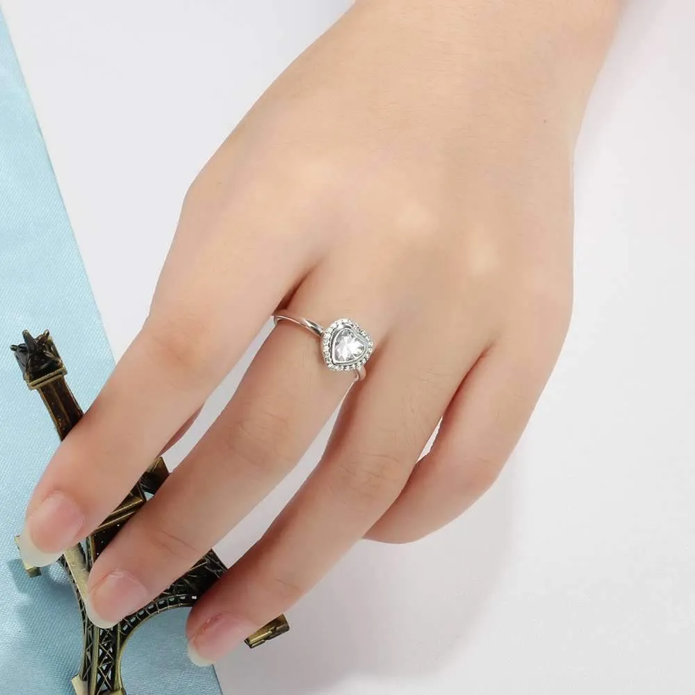 Solid 925 Sterling Silver Female Rings Heart Shape 9mm Wide Rings with Silver Heart Inserted