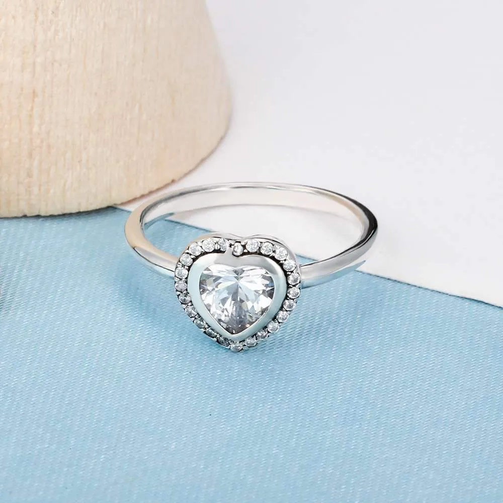 Solid 925 Sterling Silver Female Rings Heart Shape 9mm Wide Rings with Silver Heart Inserted