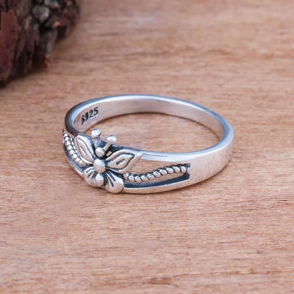 Solid 925 Sterling Silver Female Rings With 7mm Butterfly Shape Engagement Rings Jewelry Rings Gift to Girls