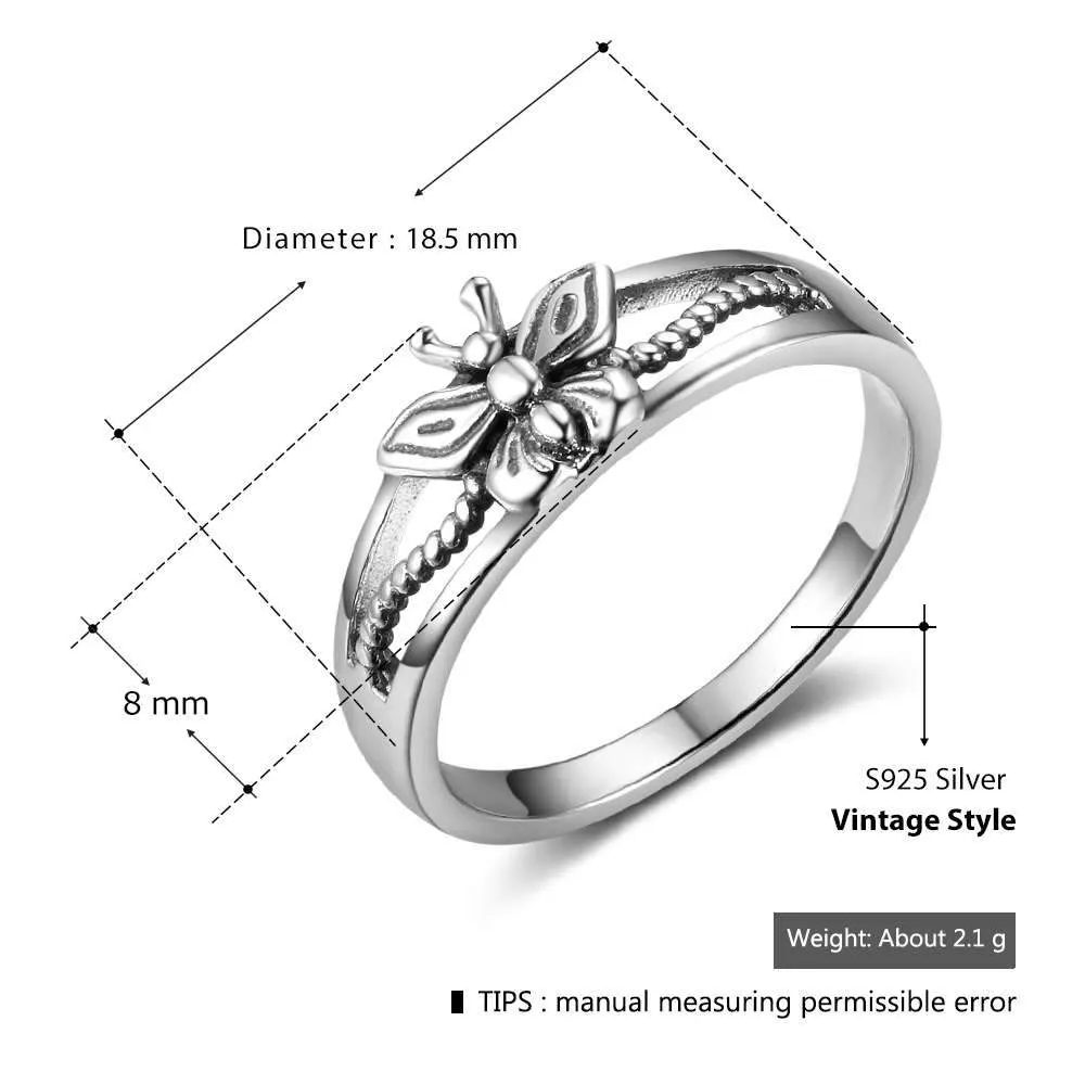 Solid 925 Sterling Silver Female Rings With 7mm Butterfly Shape Engagement Rings Jewelry Rings Gift to Girls