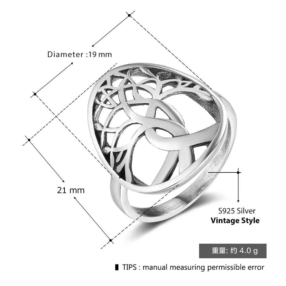 Solid 925 Sterling Silver Female Rings With Tree Weave Shape Vintage Style Rings Jewelry Rings Gift to Girls
