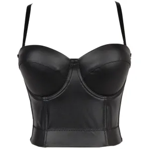 Solid PU Leather Spaghetti Strap Tube Top