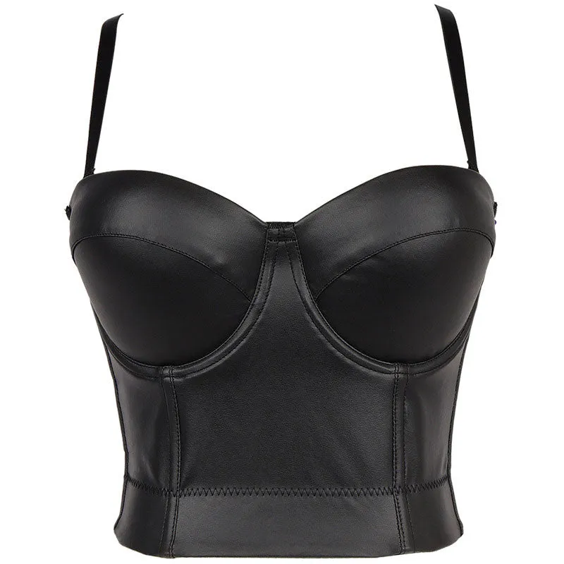 Solid PU Leather Spaghetti Strap Tube Top