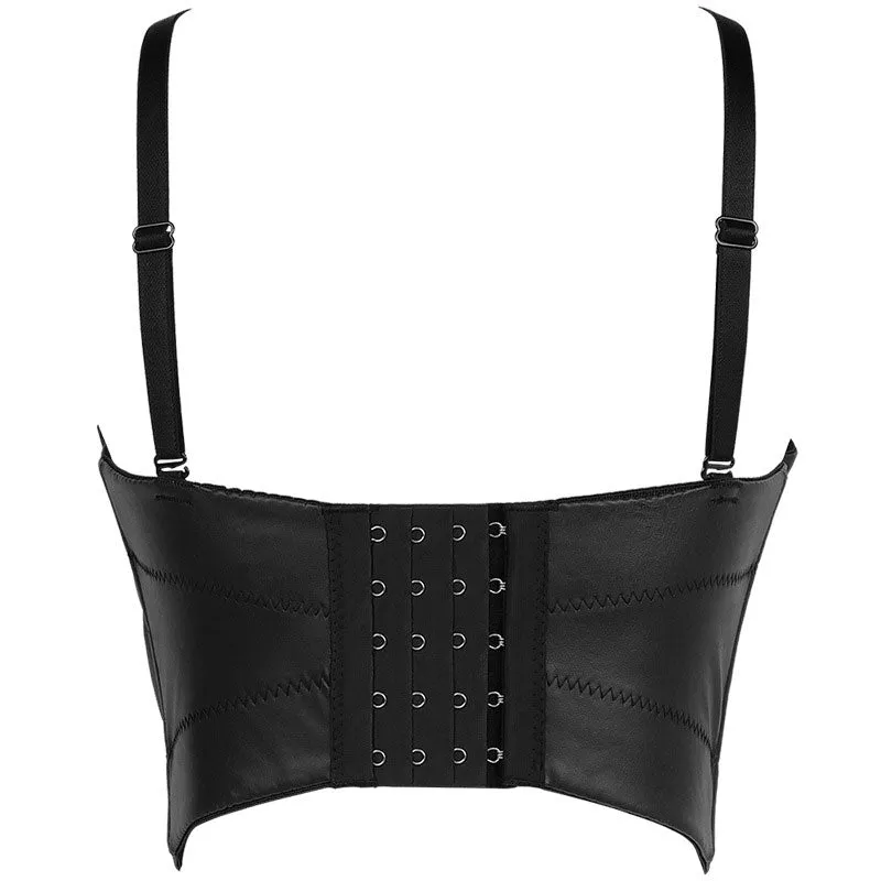 Solid PU Leather Spaghetti Strap Tube Top