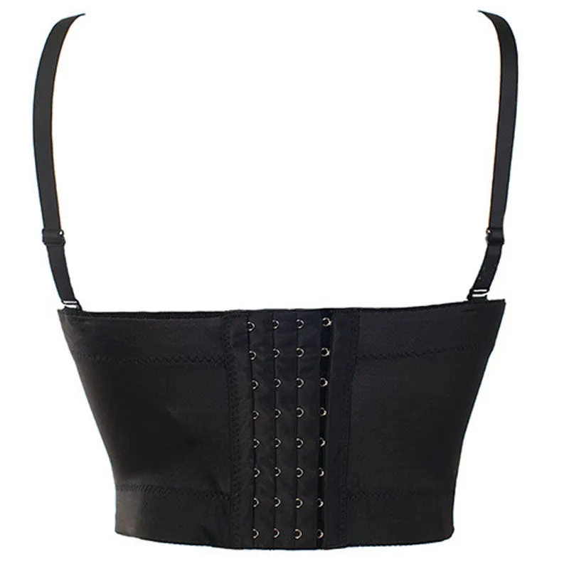 Solid Spaghetti Strap PU Leather Elastic Bralette