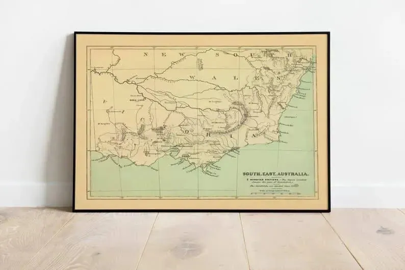 South East Australia Map Poster Vintage Map
