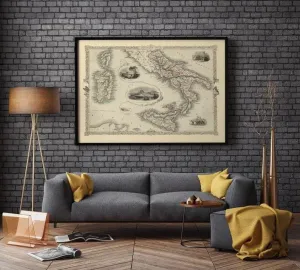 Southern Italy Map Print 1851| Vintage Map Italy