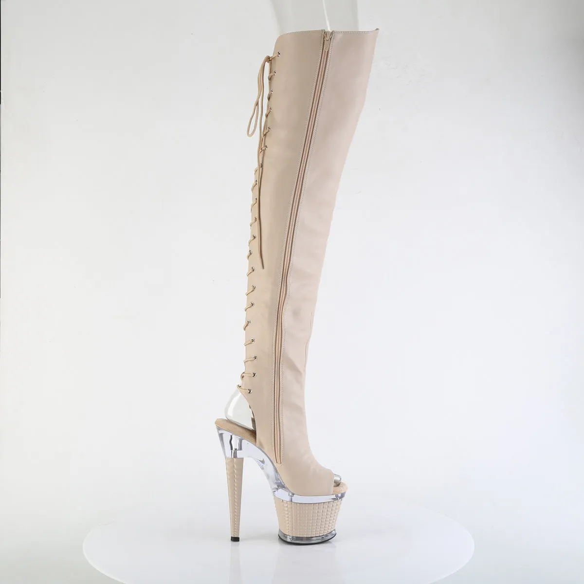 SPECTATOR-3030  Nude Faux Leather/Clear-Nude Matte
