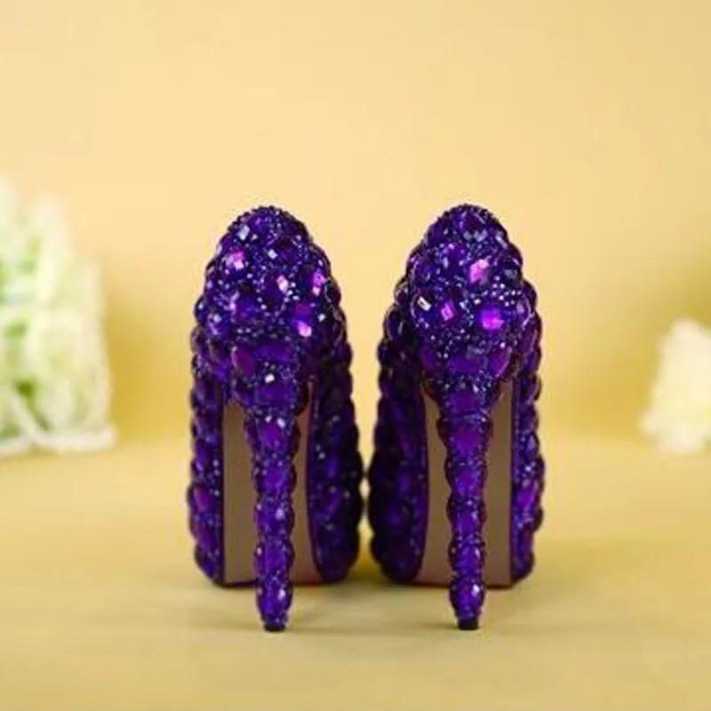 Spring Autumn Women Pumps Sexy Purple 14CM/11CM/8CM High Heels Luxury Rhinestone Wedding Party Shoes
