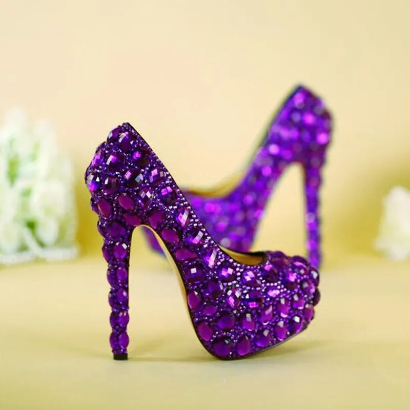 Spring Autumn Women Pumps Sexy Purple 14CM/11CM/8CM High Heels Luxury Rhinestone Wedding Party Shoes