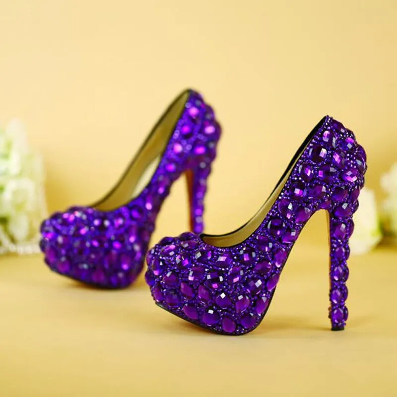 Spring Autumn Women Pumps Sexy Purple 14CM/11CM/8CM High Heels Luxury Rhinestone Wedding Party Shoes