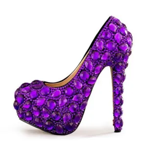 Spring Autumn Women Pumps Sexy Purple 14CM/11CM/8CM High Heels Luxury Rhinestone Wedding Party Shoes