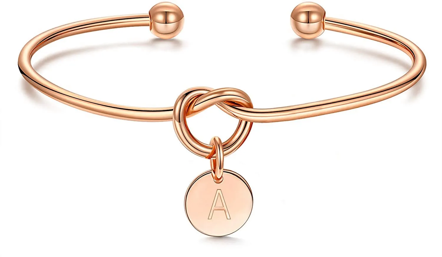 Stainless Steel Gold Plated Initial Disc Love Knot Cuff Bangle Bracelet