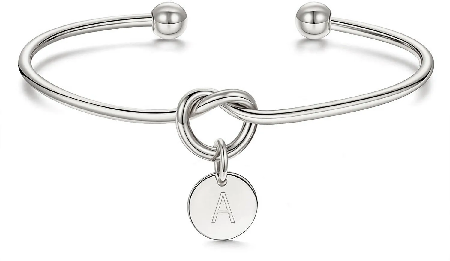 Stainless Steel Gold Plated Initial Disc Love Knot Cuff Bangle Bracelet