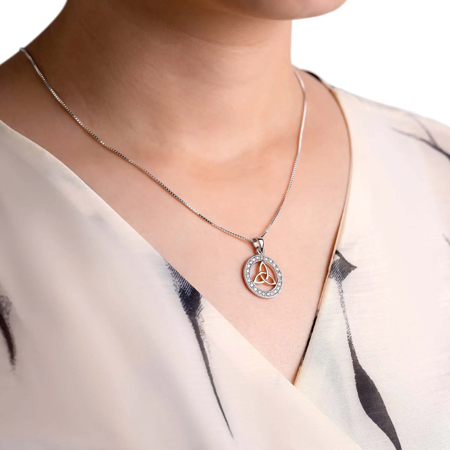 Sterling Silver Charm with Rose Gold Triquetra and CZ