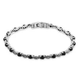Sterling Silver Eternal Round Black Onyx Marquise Marcasite Bracelet