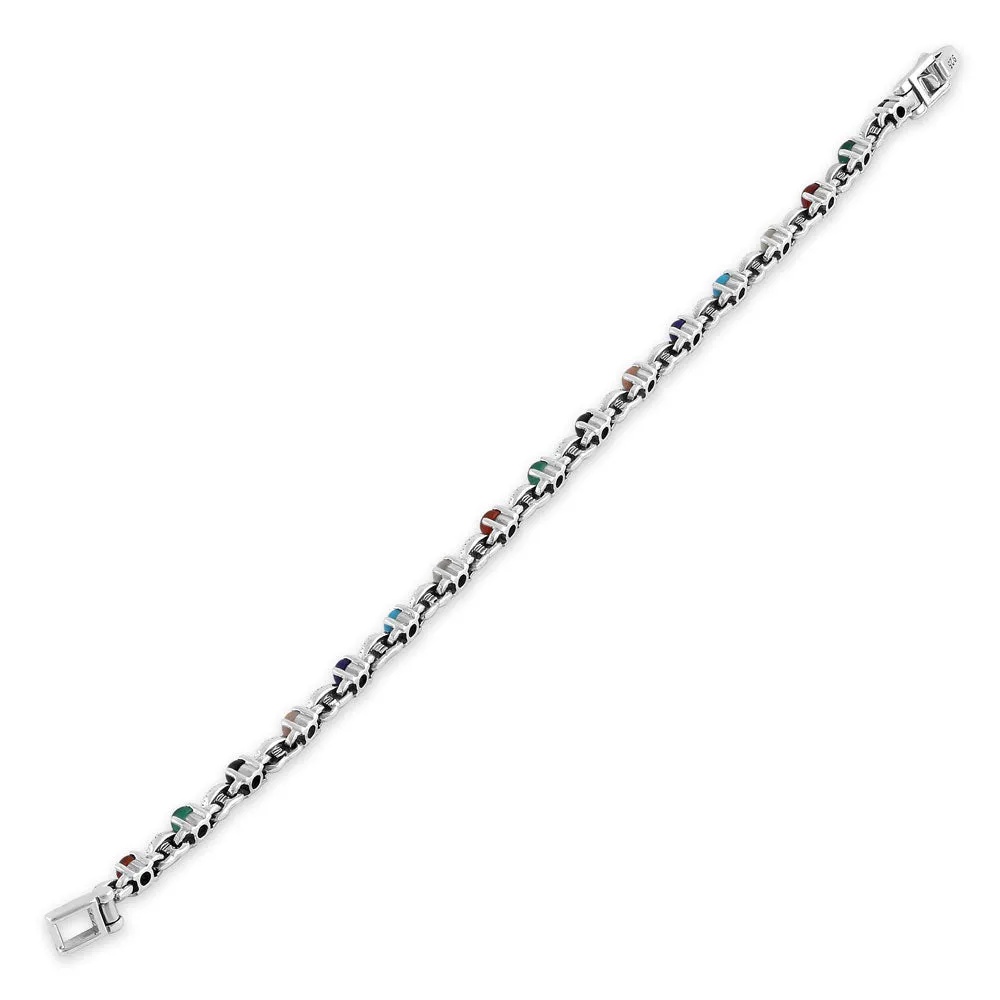 Sterling Silver Eternal Round Rainbow Marquise Marcasite Bracelet