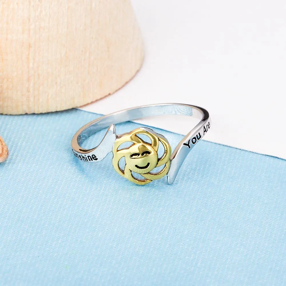 Sterling Silver Golden Sun Smiley Rings for Women - High and Low Buckle –Jewelry Gift for anniversary