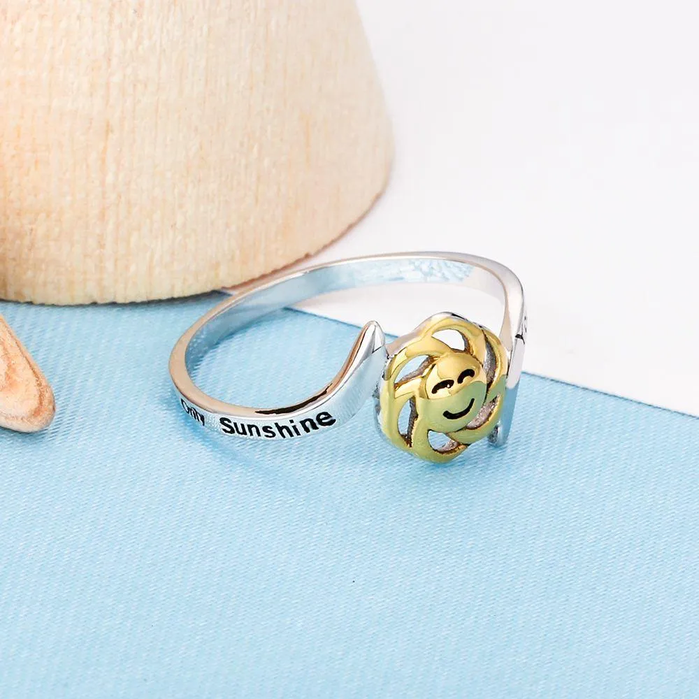 Sterling Silver Golden Sun Smiley Rings for Women - High and Low Buckle –Jewelry Gift for anniversary