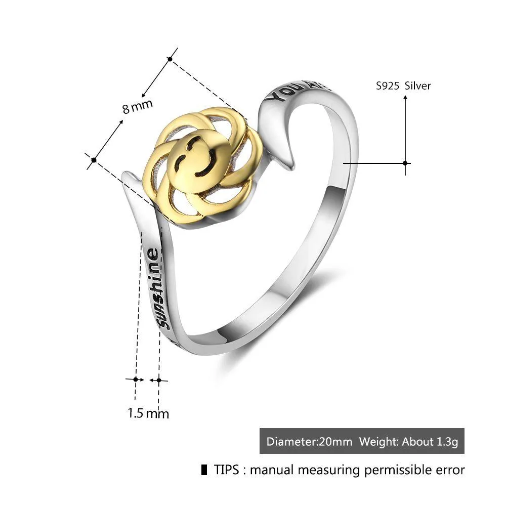 Sterling Silver Golden Sun Smiley Rings for Women - High and Low Buckle –Jewelry Gift for anniversary