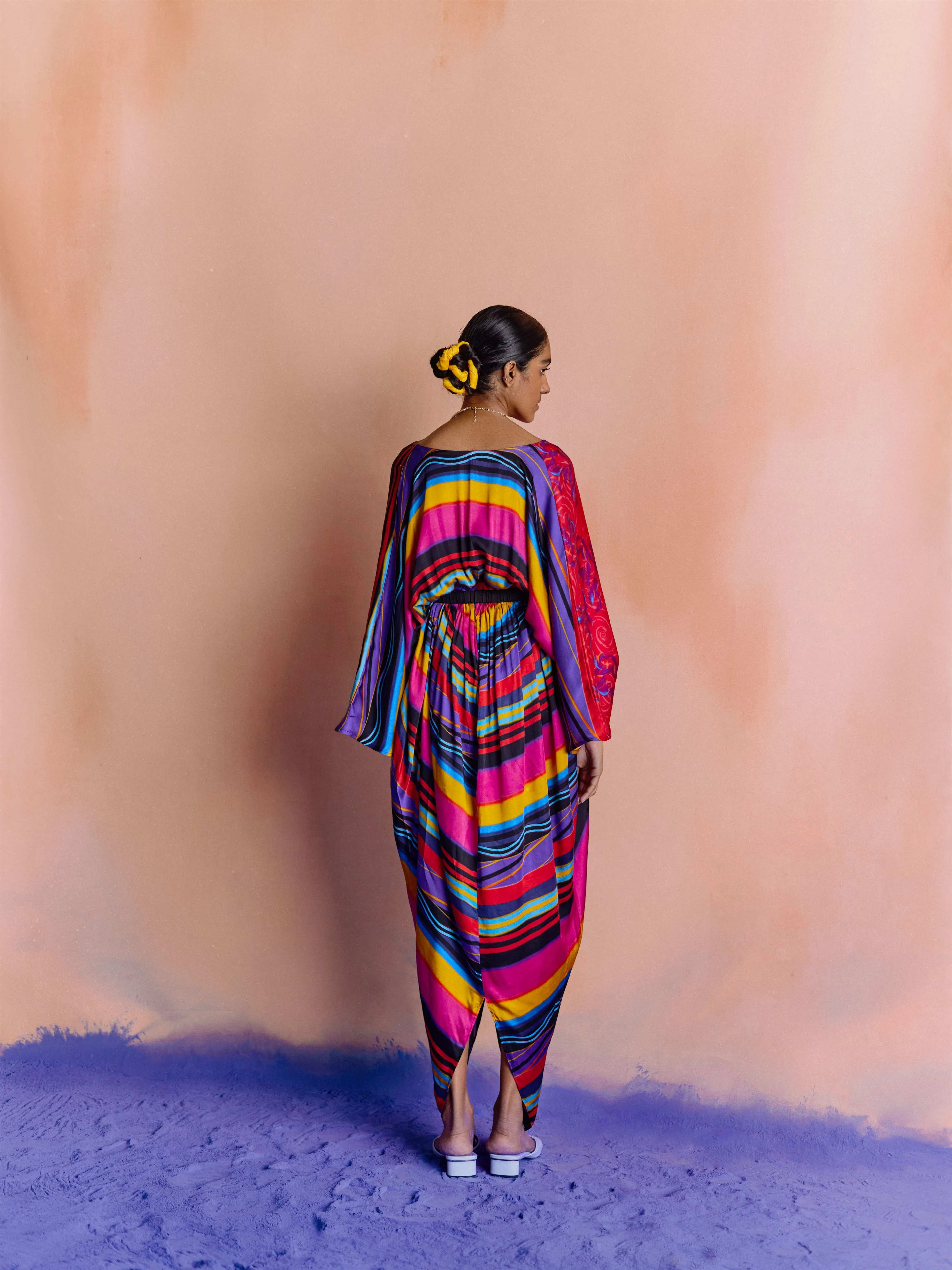 Studio Rigu   I   Womenswear, Western Dhari Kaftan Multi Colored Stripe Srdd042