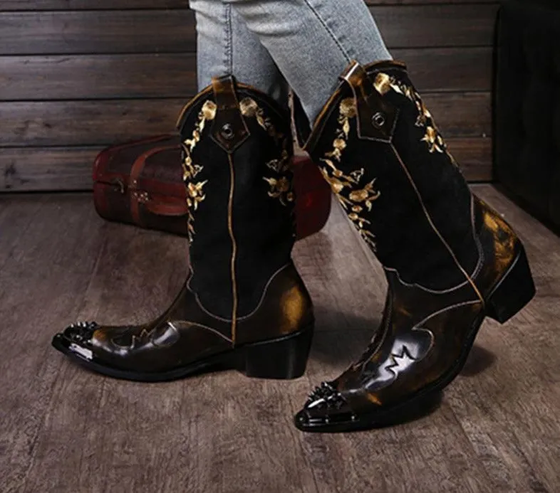Super Cool! Rock personality Man boots knight Motocycle boots Leather cowboy boots for Man, Man Leather Shoes