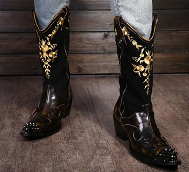 Super Cool! Rock personality Man boots knight Motocycle boots Leather cowboy boots for Man, Man Leather Shoes