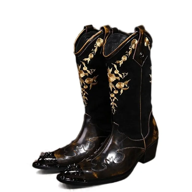 Super Cool! Rock personality Man boots knight Motocycle boots Leather cowboy boots for Man, Man Leather Shoes