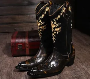 Super Cool! Rock personality Man boots knight Motocycle boots Leather cowboy boots for Man, Man Leather Shoes