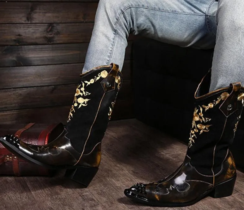 Super Cool! Rock personality Man boots knight Motocycle boots Leather cowboy boots for Man, Man Leather Shoes