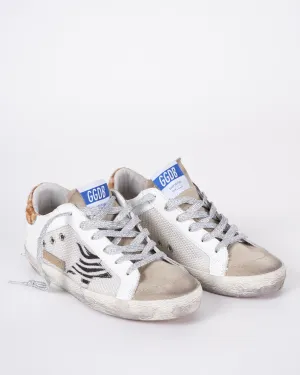 super-star net and leather upper suede toe zebra horsy star leopard horsy heel - light silver/white/taupe/zebra/hazelnut leo 81498