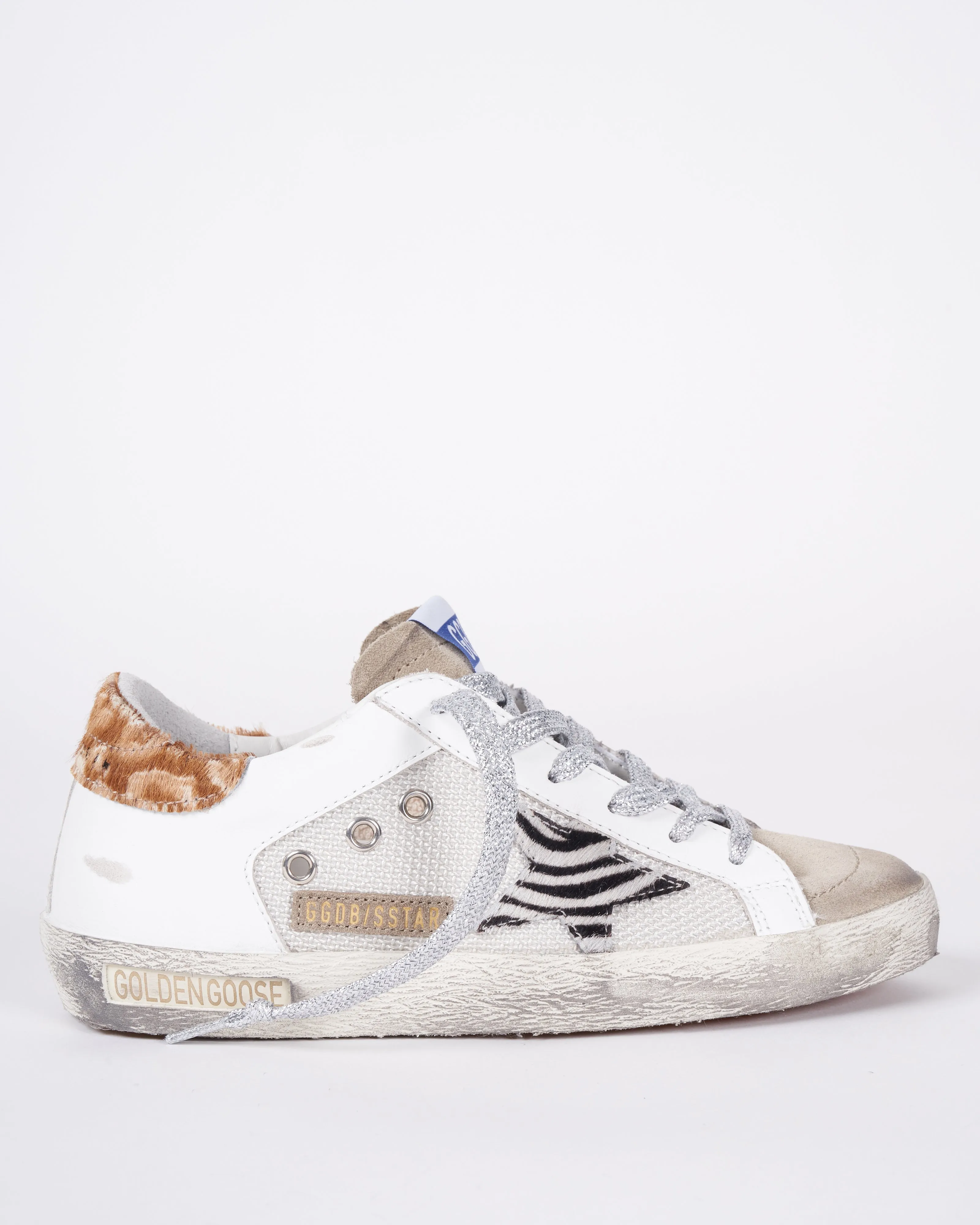 super-star net and leather upper suede toe zebra horsy star leopard horsy heel - light silver/white/taupe/zebra/hazelnut leo 81498