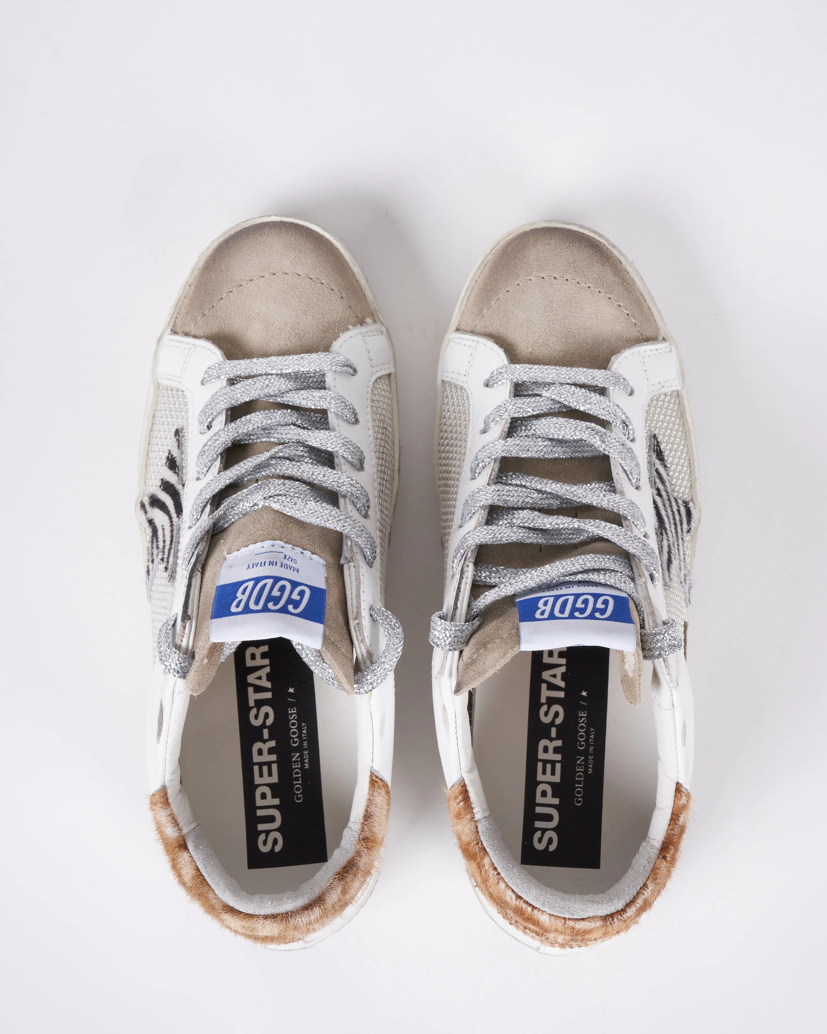 super-star net and leather upper suede toe zebra horsy star leopard horsy heel - light silver/white/taupe/zebra/hazelnut leo 81498