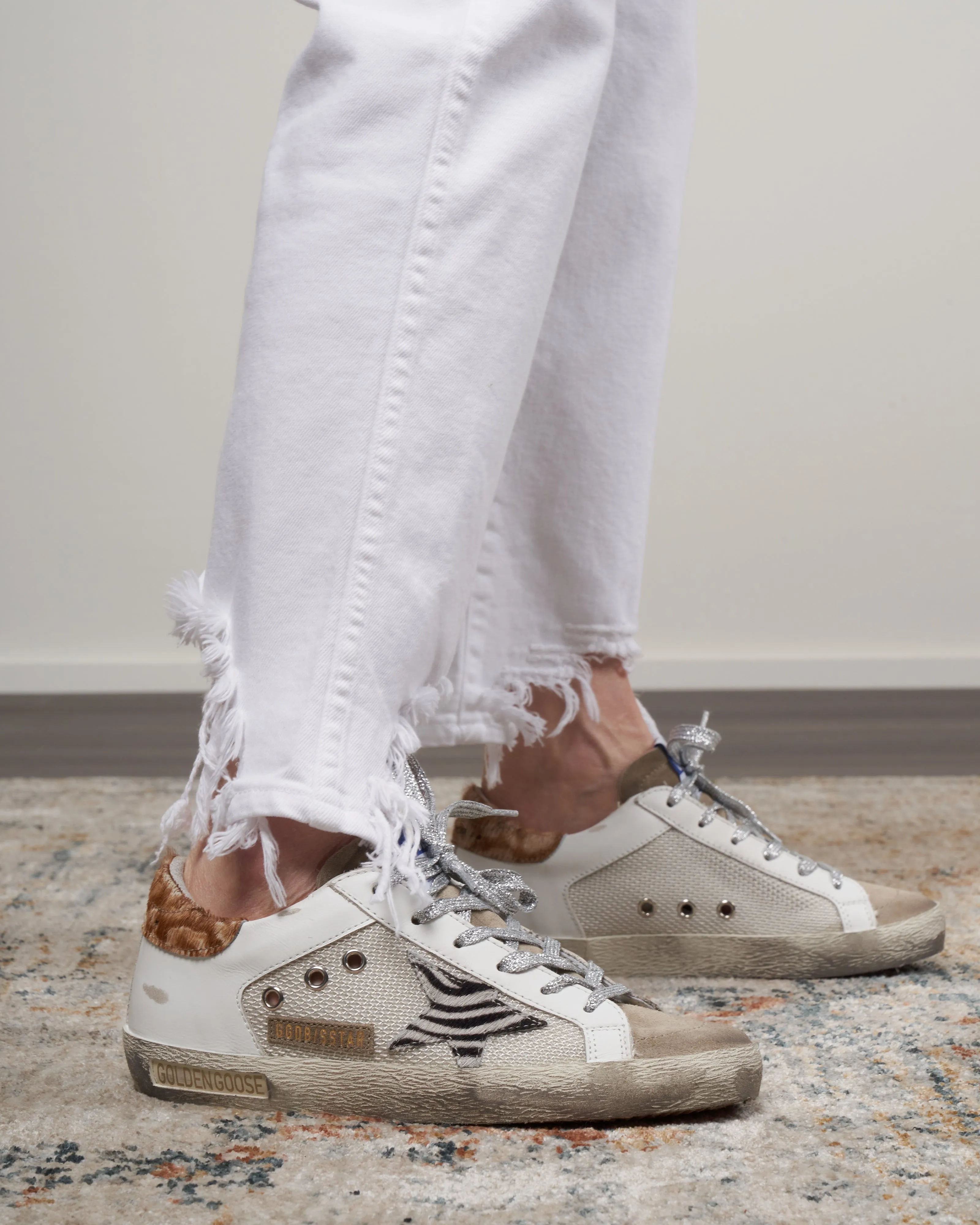 super-star net and leather upper suede toe zebra horsy star leopard horsy heel - light silver/white/taupe/zebra/hazelnut leo 81498