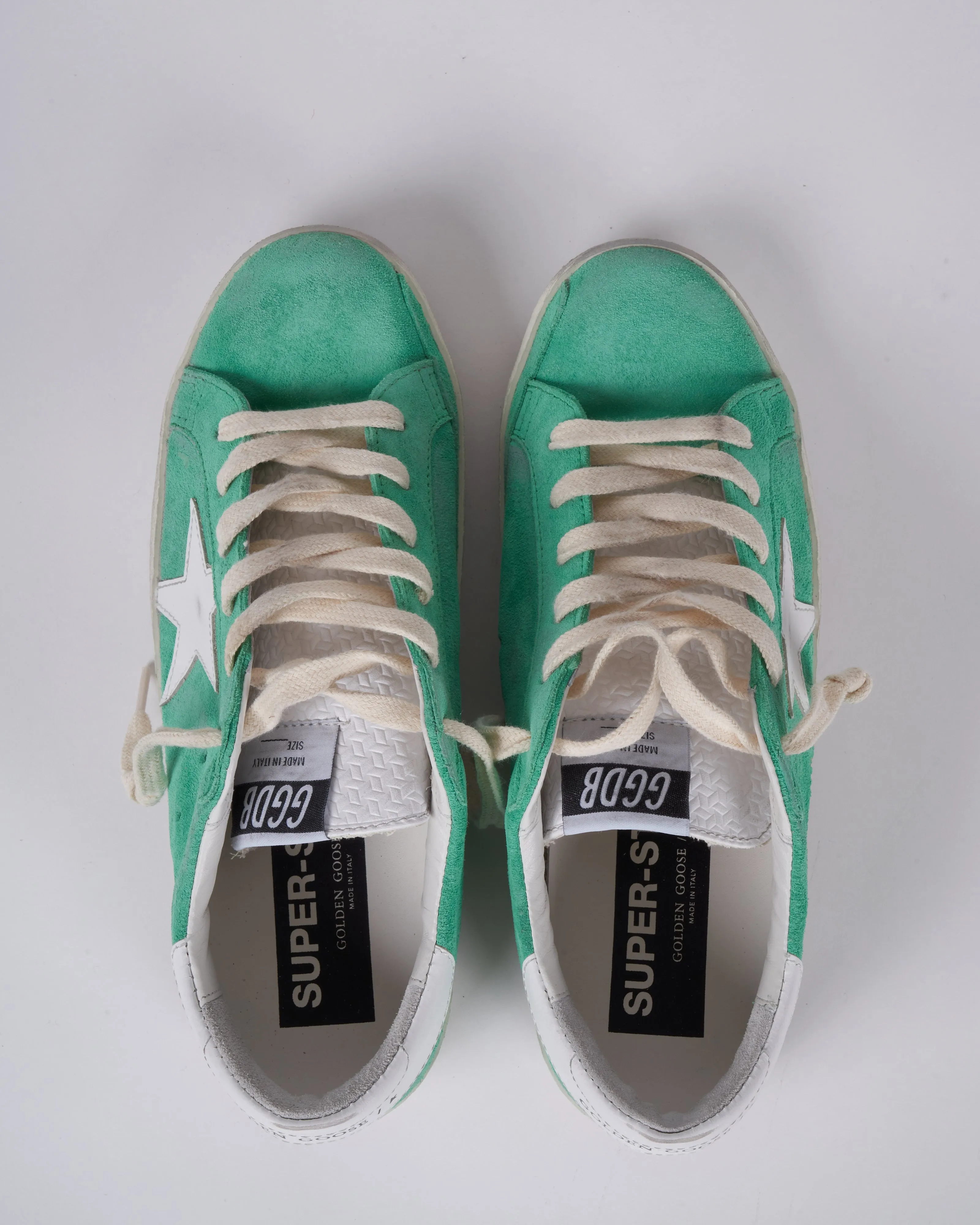 super-star suede upper high frequency tongue leather star and heel - aquamarine/white 35774