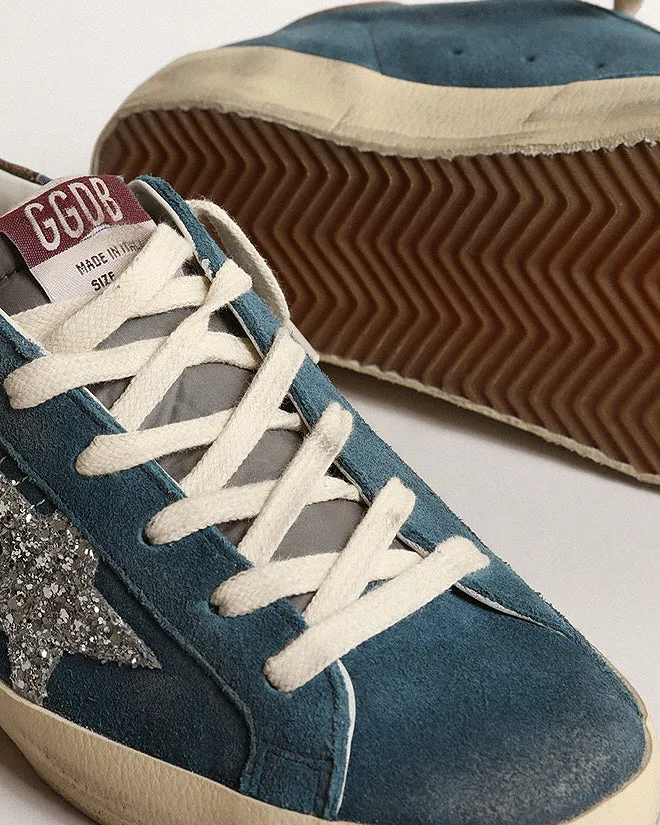 super-star suede with nylon tongue and glitter star - blue/grey/silver/black