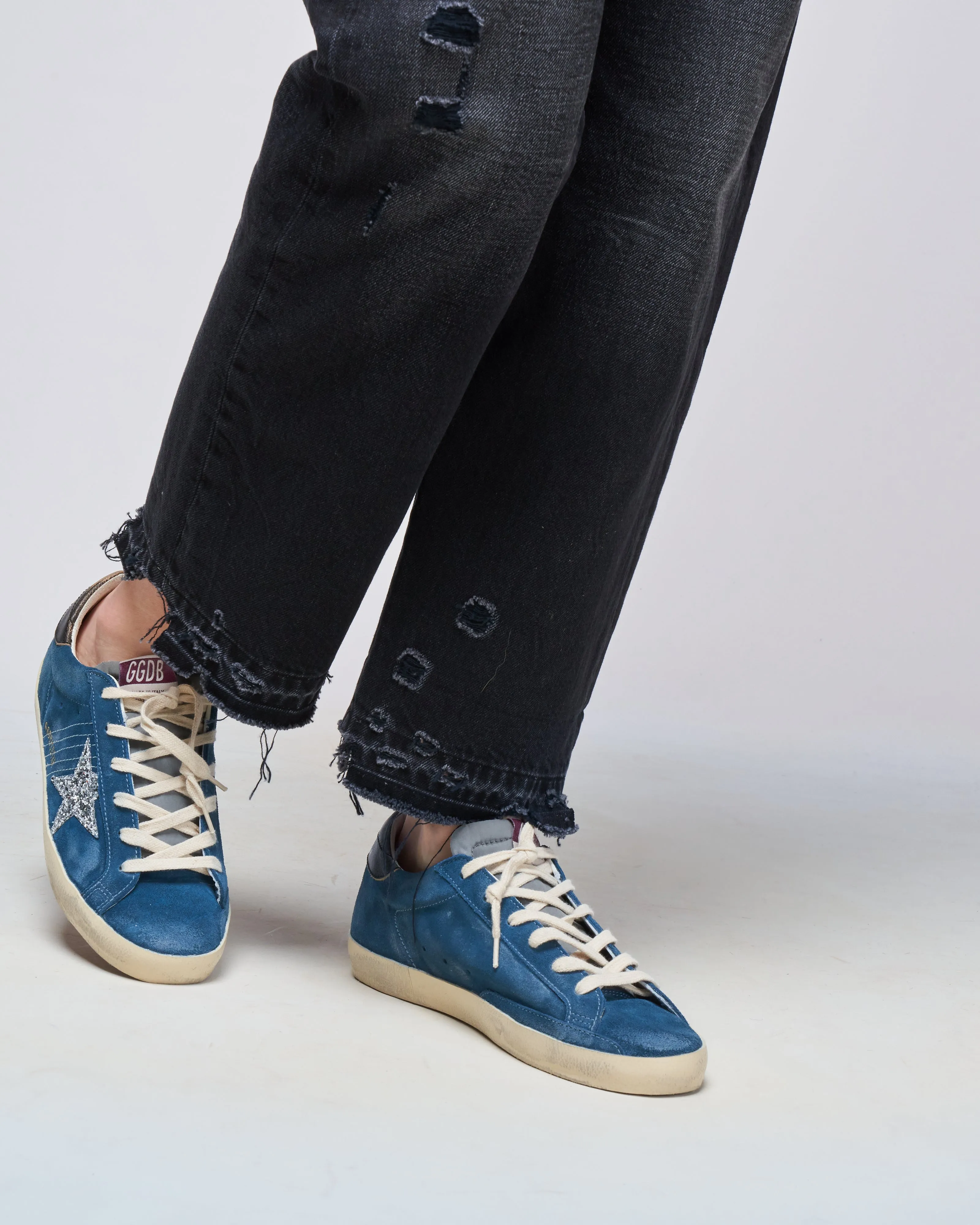super-star suede with nylon tongue and glitter star - blue/grey/silver/black