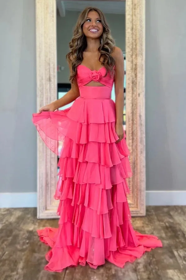 Sweetheart Strapless Chiffon Flower Long Prom Dress with Slit TP1371
